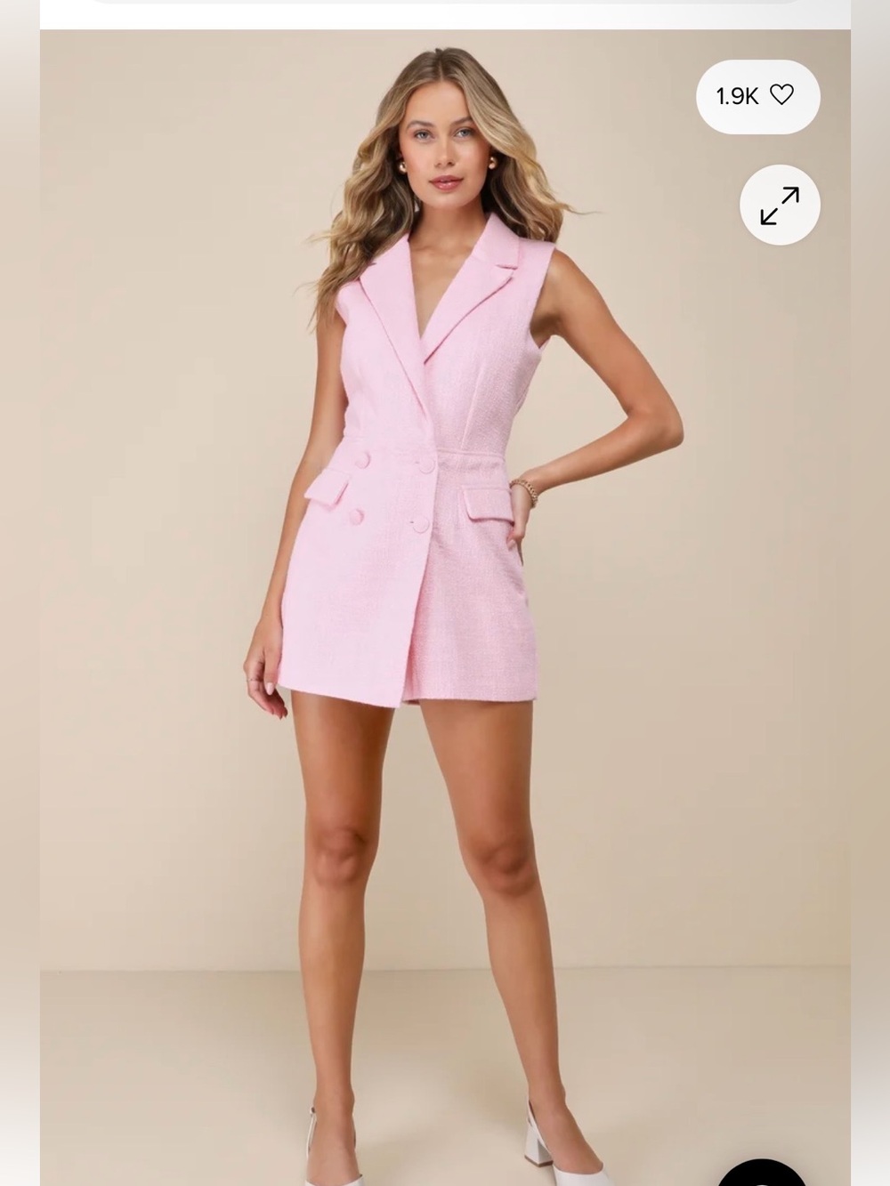 Steve Madden Pink Sleeveless Double-Breasted Blazer Vest